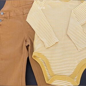 NWOT
2 pc Denim Jean Boys Toddler Child Overalls Stripe Long Sleeve Onesie Set